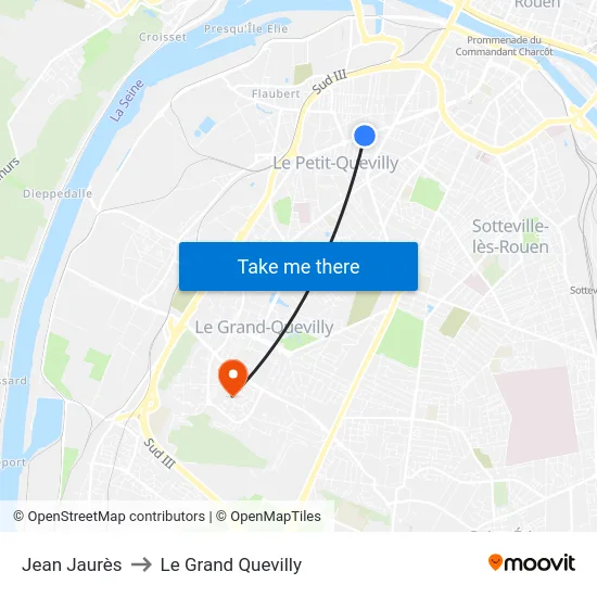 Jean Jaurès to Le Grand Quevilly map