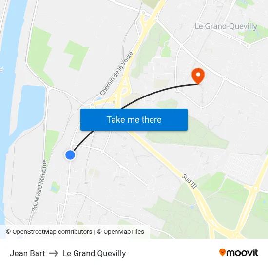 Jean Bart to Le Grand Quevilly map