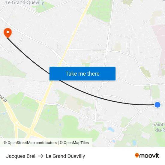 Jacques Brel to Le Grand Quevilly map