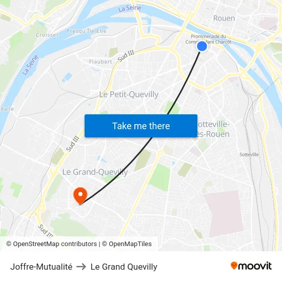 Joffre-Mutualité to Le Grand Quevilly map