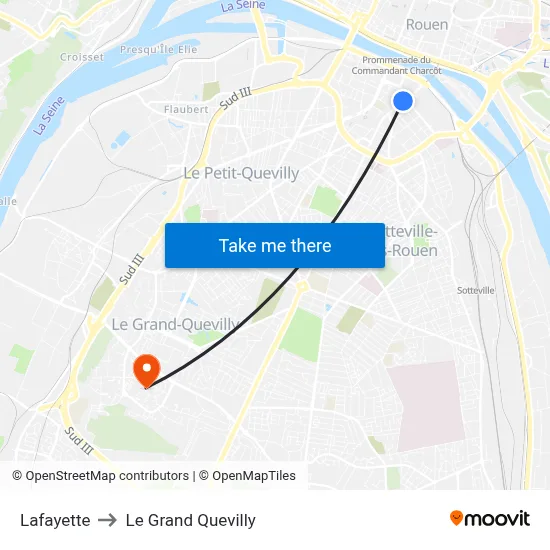 Lafayette to Le Grand Quevilly map