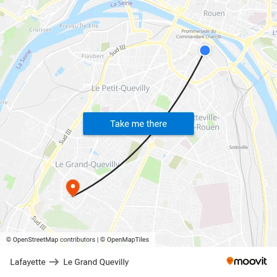 Lafayette to Le Grand Quevilly map