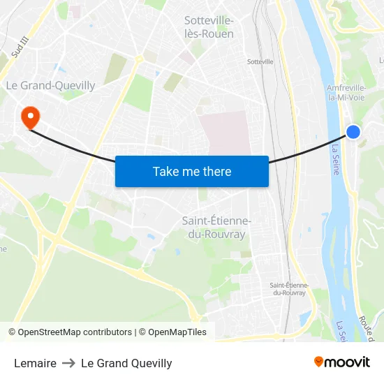 Lemaire to Le Grand Quevilly map