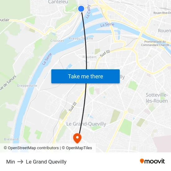 Min to Le Grand Quevilly map