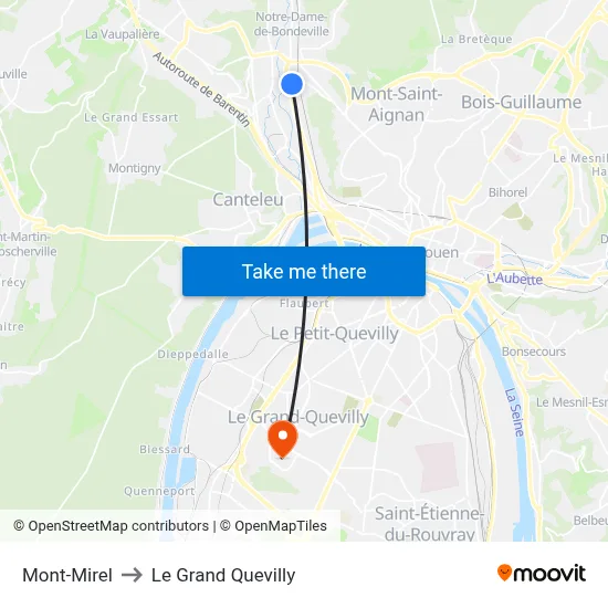 Mont-Mirel to Le Grand Quevilly map