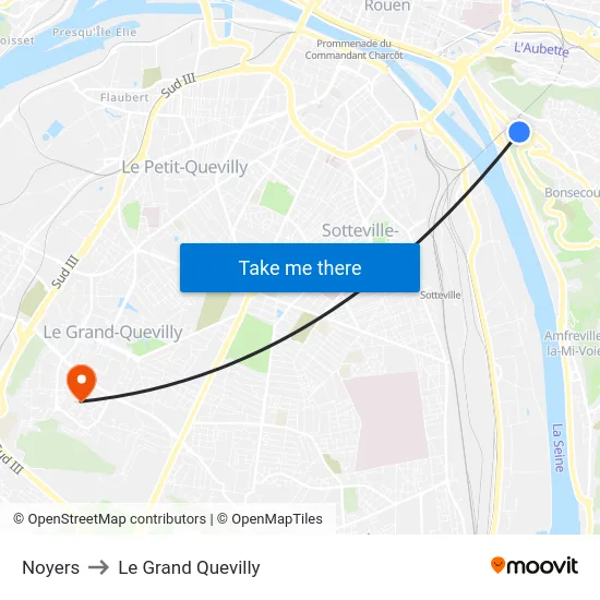 Noyers to Le Grand Quevilly map