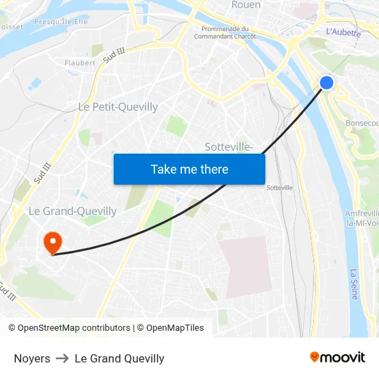 Noyers to Le Grand Quevilly map