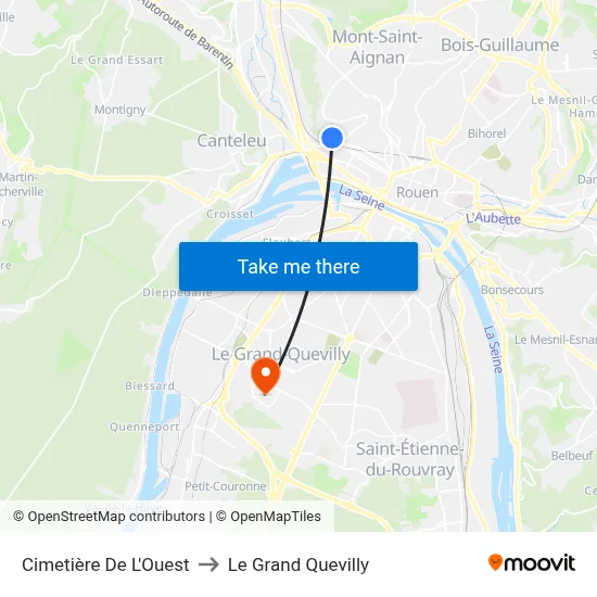 Cimetière De L'Ouest to Le Grand Quevilly map