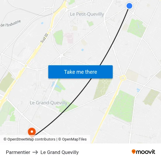 Parmentier to Le Grand Quevilly map