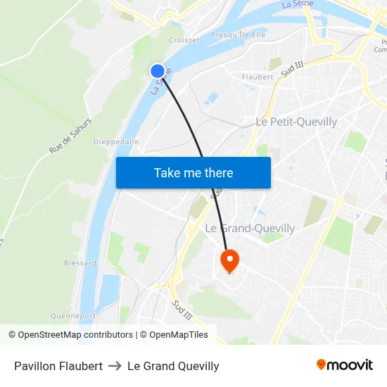 Pavillon Flaubert to Le Grand Quevilly map