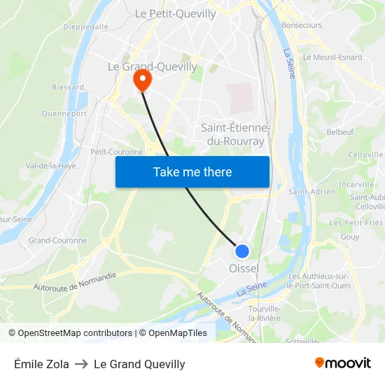 Émile Zola to Le Grand Quevilly map