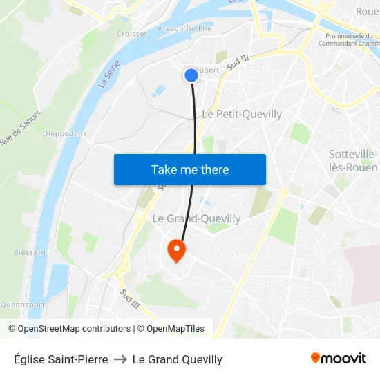 Église Saint-Pierre to Le Grand Quevilly map