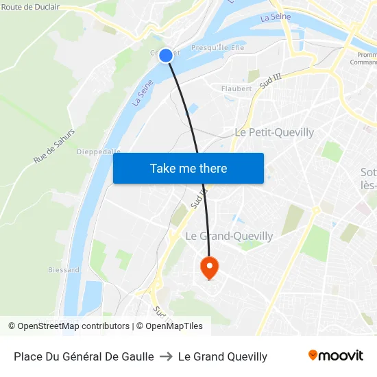 Place Du Général De Gaulle to Le Grand Quevilly map