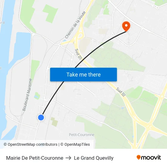 Mairie De Petit-Couronne to Le Grand Quevilly map