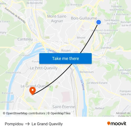 Pompidou to Le Grand Quevilly map