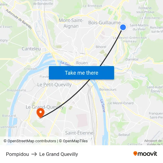 Pompidou to Le Grand Quevilly map