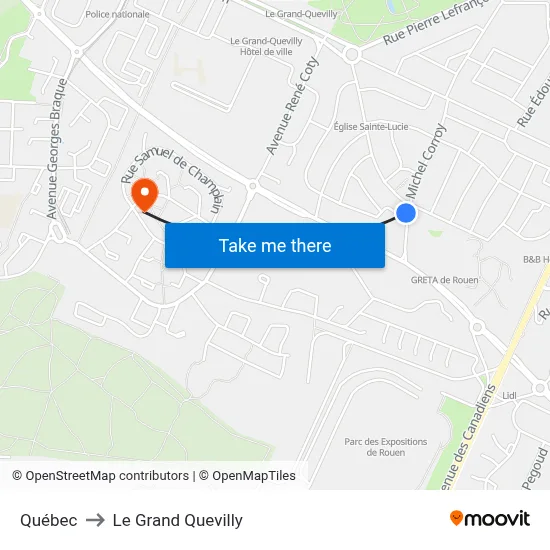 Québec to Le Grand Quevilly map