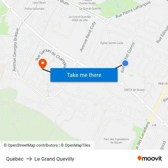 Québec to Le Grand Quevilly map