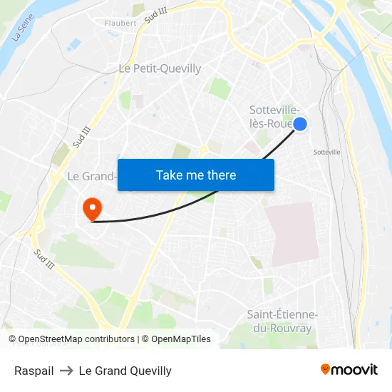 Raspail to Le Grand Quevilly map