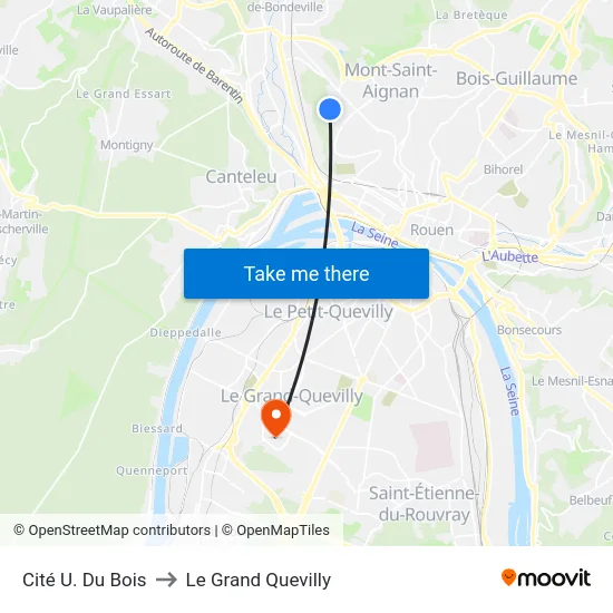 Cité U. Du Bois to Le Grand Quevilly map