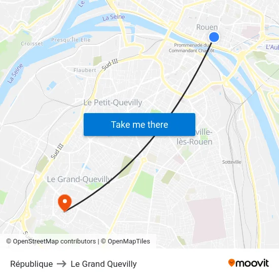 République to Le Grand Quevilly map