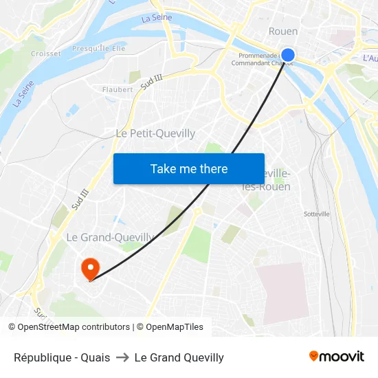 République - Quais to Le Grand Quevilly map