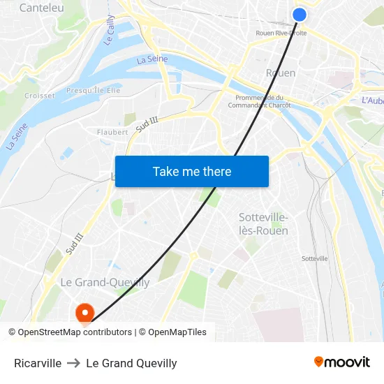 Ricarville to Le Grand Quevilly map