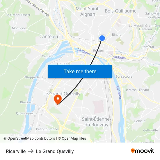 Ricarville to Le Grand Quevilly map