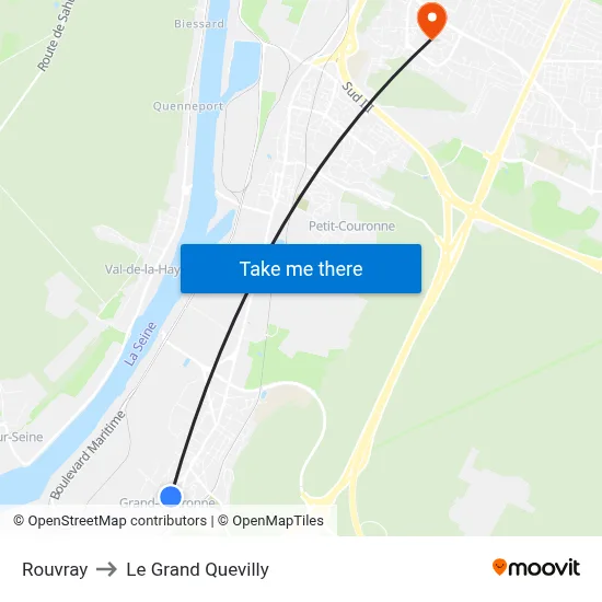Rouvray to Le Grand Quevilly map