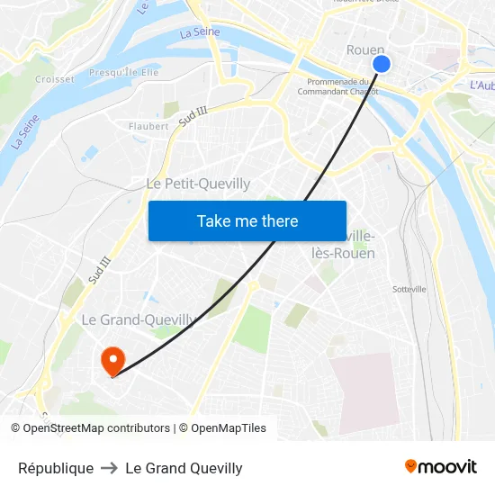 République to Le Grand Quevilly map