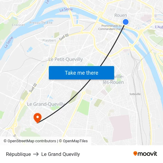 République to Le Grand Quevilly map