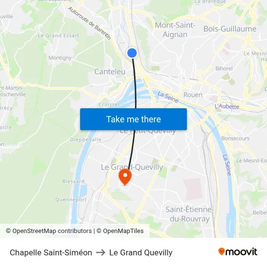 Chapelle Saint-Siméon to Le Grand Quevilly map