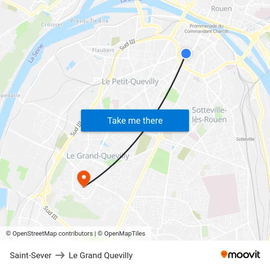 Saint-Sever to Le Grand Quevilly map