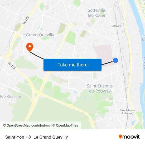 Saint-Yon to Le Grand Quevilly map