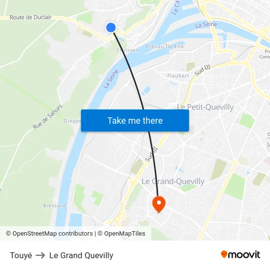 Touyé to Le Grand Quevilly map
