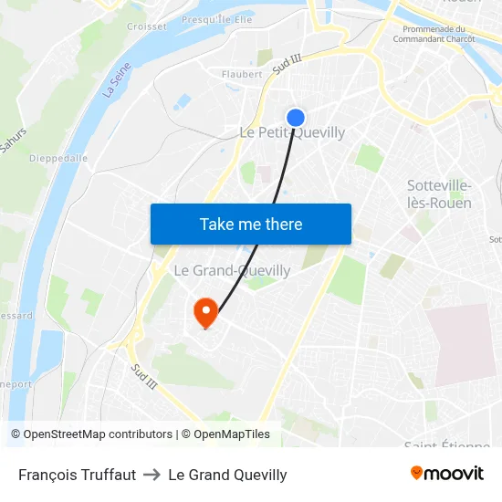 François Truffaut to Le Grand Quevilly map