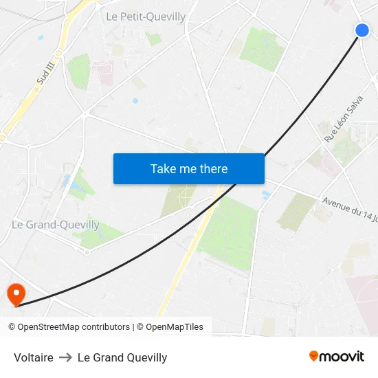 Voltaire to Le Grand Quevilly map