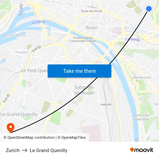 Zurich to Le Grand Quevilly map