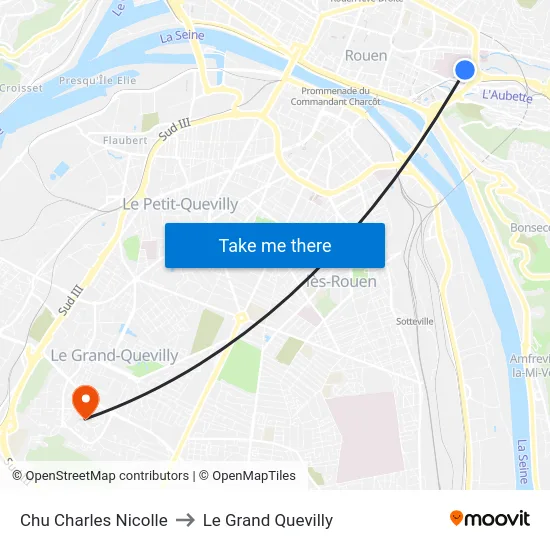 Chu Charles Nicolle to Le Grand Quevilly map