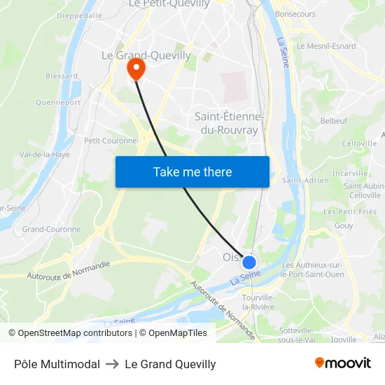 Pôle Multimodal to Le Grand Quevilly map