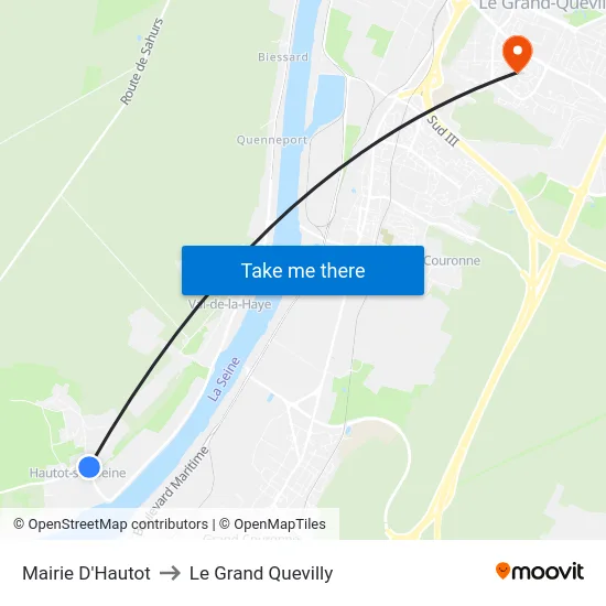 Mairie D'Hautot to Le Grand Quevilly map