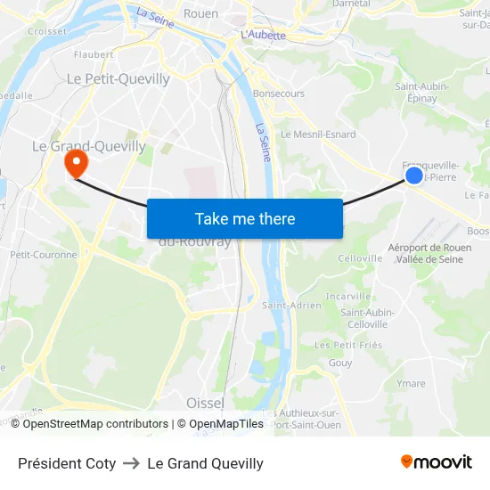 Président Coty to Le Grand Quevilly map