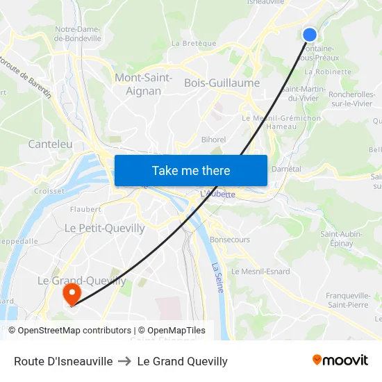 Route D'Isneauville to Le Grand Quevilly map