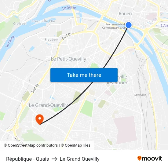 République - Quais to Le Grand Quevilly map