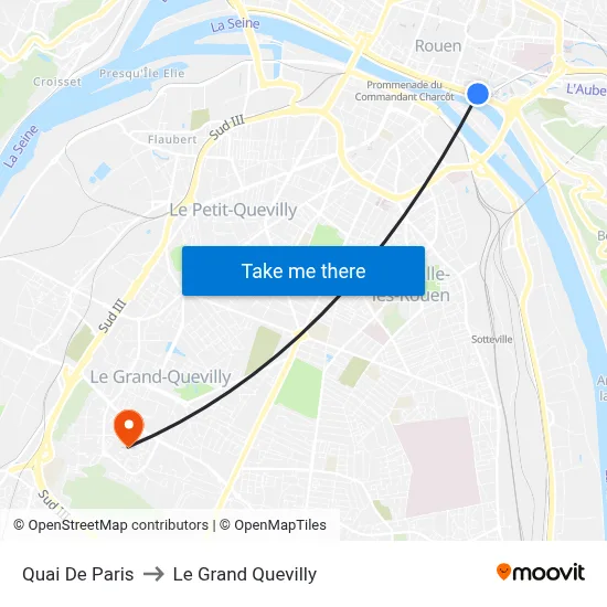 Quai De Paris to Le Grand Quevilly map
