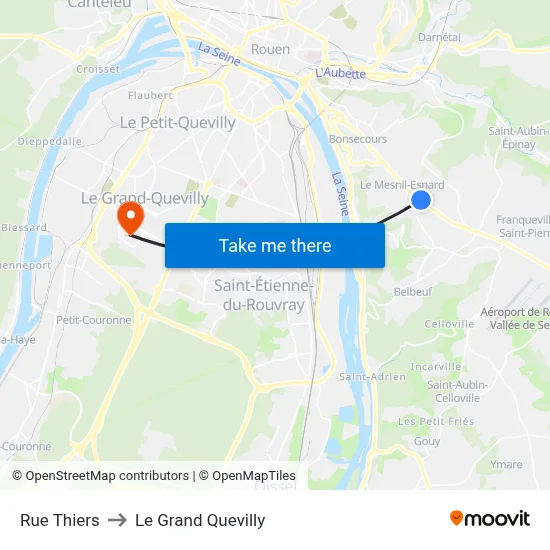 Rue Thiers to Le Grand Quevilly map