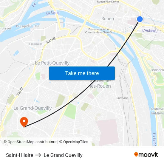 Saint-Hilaire to Le Grand Quevilly map