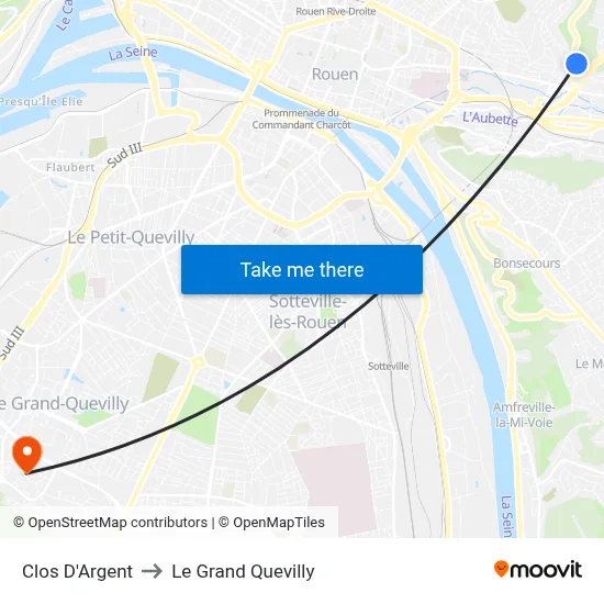 Clos D'Argent to Le Grand Quevilly map