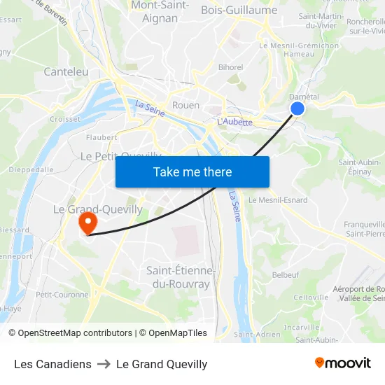 Les Canadiens to Le Grand Quevilly map