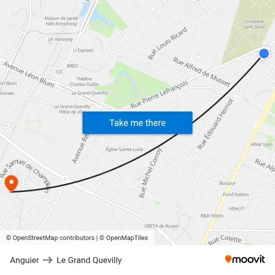 Anguier to Le Grand Quevilly map